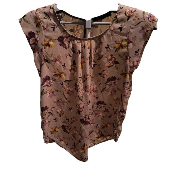 Alice Blue Short Sleeve Top Sz Small Women's Lilac Floral Print 100% Polyester - Picture 1 of 8